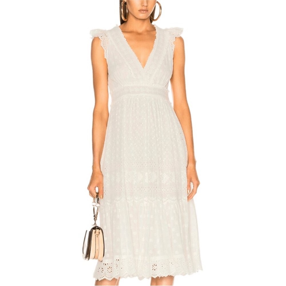 Ulla Johnson White Sleeveless V-Neck Midi Dress